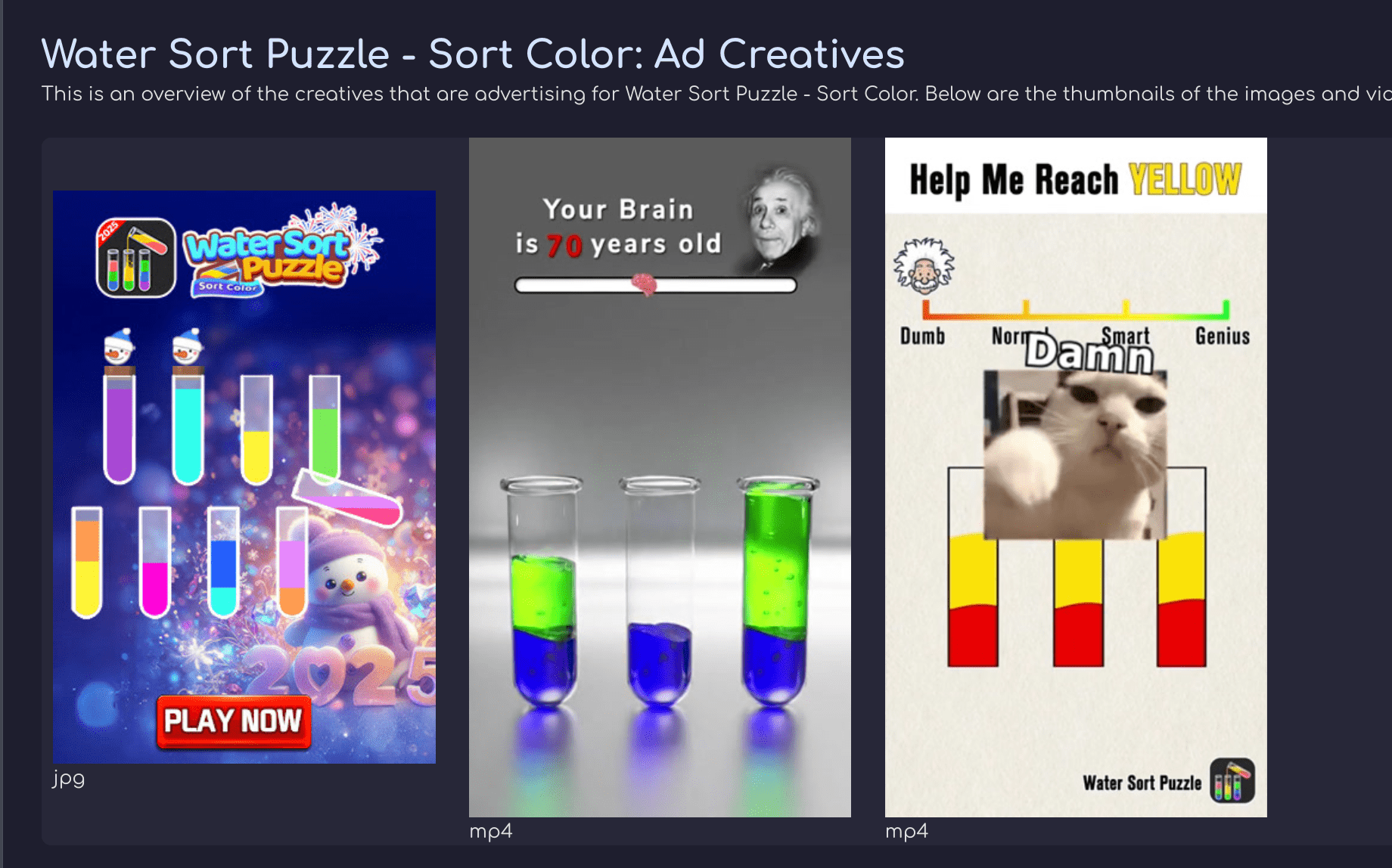 Water Sort Ad Creatives Overview
